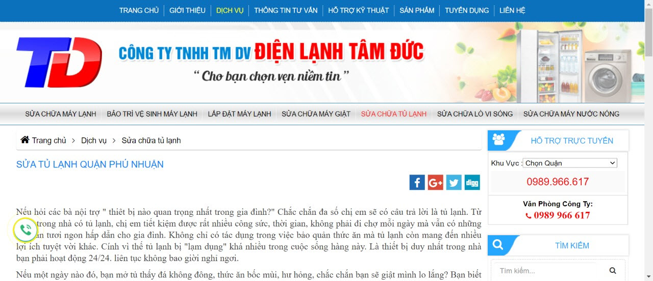 sửa tủ lạnh quận phú nhuận