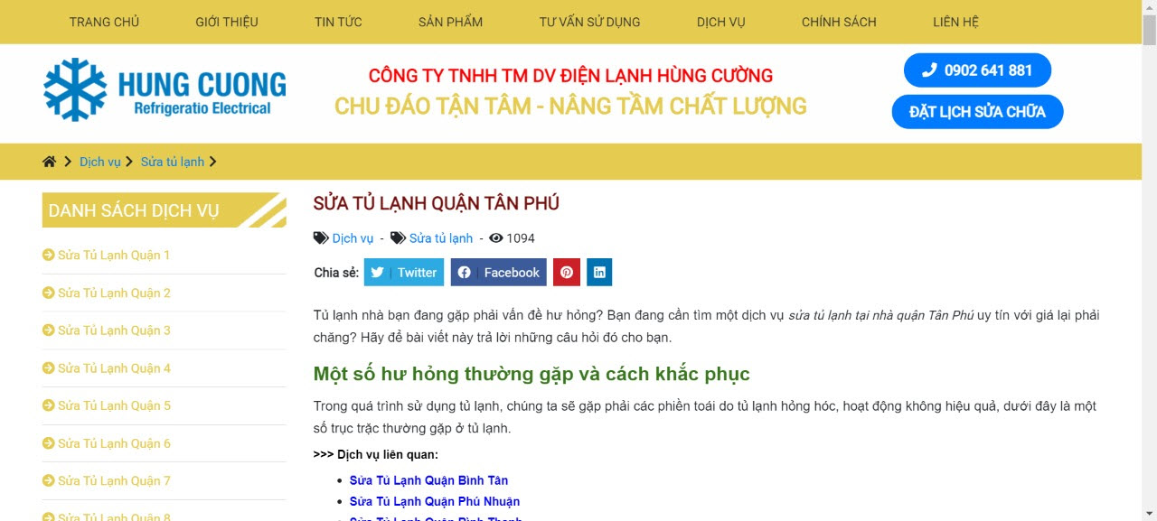 sửa tủ lạnh quận tân phú